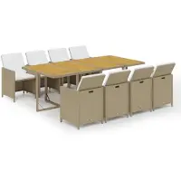 vidaXL 9-tlg. Garten-Essgruppe mit Kissen Poly Rattan Beige