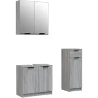 vidaXL 3-tlg. Badmöbel-Set Grau Sonoma Holzwerkstoff