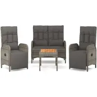 vidaXL 4-tlg. Garten-Essgruppe mit Kissen Grau Poly Rattan