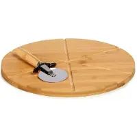 BigBuy Teller Bambuspizza 35cm mit Pizzaschneider b