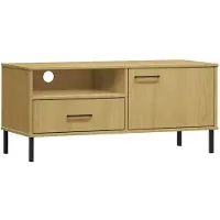 vidaXL TV-Schrank OSLO mit Metallbeinen Braun Massivholz Kiefer