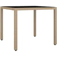 vidaXL Gartentisch mit Glasplatte Beige Poly Rattan & Hartglas