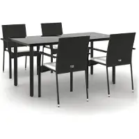 vidaXL 5-tlg. Garten-Essgruppe mit Kissen Schwarz Poly Rattan