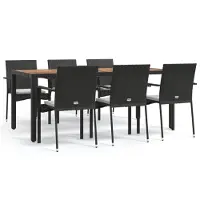 vidaXL 7-tlg. Garten-Essgruppe mit Kissen Schwarz Poly Rattan