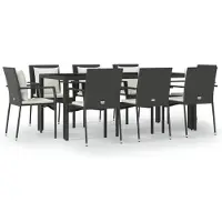 vidaXL 9-tlg. Garten-Essgruppe mit Kissen Schwarz Poly Rattan