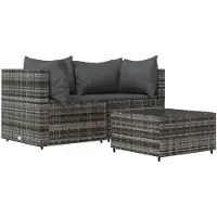 vidaXL 3-tlg. Garten-Lounge-Set mit Kissen Grau Poly Rattan