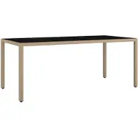 vidaXL Gartentisch mit Glasplatte Beige Poly Rattan & Hartglas