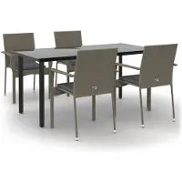 vidaXL 5-tlg. Garten-Essgruppe mit Kissen Schwarz und Grau Poly Rattan