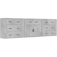 vidaXL Sideboards 3 Stk. Betongrau Holzwerkstoff