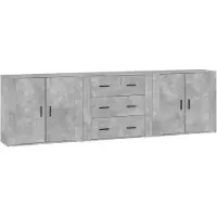 vidaXL Sideboards 3 Stk. Betongrau Holzwerkstoff