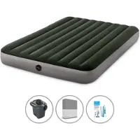 Intex Luftbett - 2 Personen - 152 x 203 x 25 cm - Grün + Elektropumpe - 650 Liter/Min + Spannbettlaken Anthrazit + Reperaturset