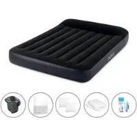 Intex Luftbett - 2 Personen - 137 x 191 x 25 cm - Schwarz + Elektropumpe - 650 Liter/Min + Spannbettlaken Weiß + Kopfkissen + Molton 2 in 1 Kissenbezüge + Reperaturset