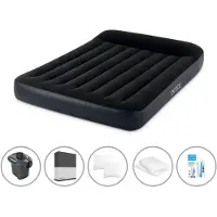 Intex Luftbett - 2 Personen - 137 x 191 x 25 cm - Schwarz + Elektropumpe - 650 Liter/Min + Spannbettlaken Schwarz + Kopfkissen + Molton 2 in 1 Kissenbezüge + Reperaturset