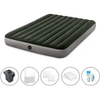 Intex Luftbett - 2 Personen - 152 x 203 x 25 cm - Grün + Elektropumpe - 650 Liter/Min + Spannbettlaken Weiß + Kopfkissen + Molton 2 in 1 Kissenbezüge + Reperaturset