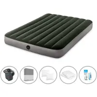 Intex Luftbett - 2 Personen - 137 x 191 x 25 cm - Grün + Elektropumpe - 650 Liter/Min + Spannbettlaken Anthrazit + Kopfkissen + Molton 2 in 1 Kissenbezüge + Reperaturset
