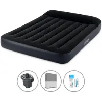 Intex Luftbett - 2 Personen - 137 x 191 x 25 cm - Schwarz + Elektropumpe - 650 Liter/Min + Spannbettlaken Anthrazit + Reperaturset
