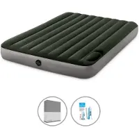 Intex Luftbett - 2 Personen - 152 x 203 x 25 cm - Grün - Mit eingebauter Fußpumpe + Spannbettlaken Anthrazit + Reperaturset