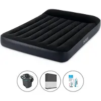 Intex Luftbett - 2 Personen - 137 x 191 x 25 cm - Schwarz + Elektropumpe - 650 Liter/Min + Spannbettlaken Schwarz + Reperaturset