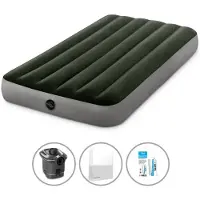Intex Luftbett - 1 Person - 99 x 191 x 25 cm - Grün - Mit Pumpe + Spannbettlaken Weiß + Reperaturset