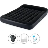Intex Luftbett - 2 Personen - 137 x 191 x 25 cm - Schwarz + Elektropumpe - 650 Liter/Min + Spannbettlaken Weiß + Reperaturset