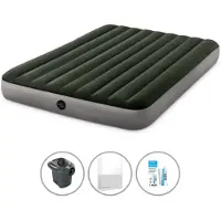 Intex Luftbett - 2 Personen - 152 x 203 x 25 cm - Grün + Elektropumpe - 650 Liter/Min + Spannbettlaken Weiß + Reperaturset
