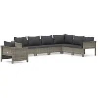 vidaXL 7-tlg. Garten-Lounge-Set mit Kissen Grau Poly Rattan