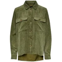 Pieces Hemdbluse "PCEFFI LS SHIRT WVN NOOS", Damen, Gr. M, grün (olivine), Cord, Obermaterial: 92% Polyester, 8% Nylon, unifarben, loose fit Po-bedeckend, Blusen Hemdbluse, Materialmix, loose fit
