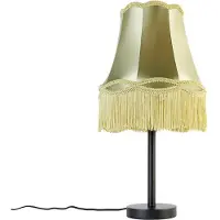 QAZQA - Klassisch I Antik Klassische Tischlampe schwarz mit Granny-Schirm grün 30 cm - Simplo I Wohnzimmer I Schlafzimmer - Textil Rund - LED geeignet E27