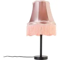 QAZQA Klassische Tischleuchte schwarz mit Oma-Schirm rosa 30 cm - Simplo