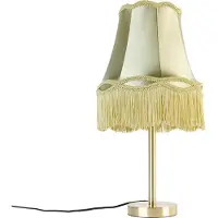 QAZQA - Klassisch I Antik Klassische Tischlampe Messing mit Granny Shade grün 30 cm - Simplo I Wohnzimmer I Schlafzimmer - Textil Rund - LED geeignet E27
