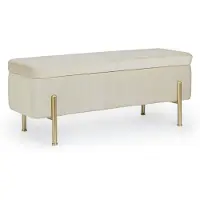 Bizzotto Bank Irina aus Samt, modern mit Stauraum, Farbe Natur, Gestell in Gold, gepolstert für 1–2 Personen