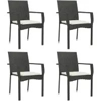 vidaXL Gartenstühle mit Kissen 4 Stk. Poly Rattan Schwarz