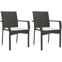 vidaXL Gartenstühle mit Kissen 2 Stk. Poly Rattan Schwarz