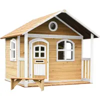 Axi Spielhaus Milan aus Holz | Outdoor Kinderspielhaus mit Veranda für den Garten in Braun & Weiß | Gartenhaus für Kinder mit Fenstern