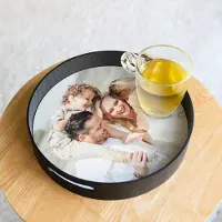 Yoursurprise Tablett rund mit Foto - Schwarz - 30 cm