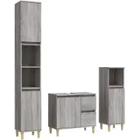 vidaXL 3-tlg. Badmöbel-Set Grau Sonoma Holzwerkstoff