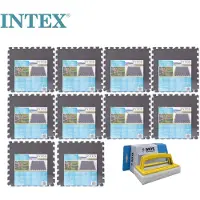 Intex - Sparpack - Poolfliesen Grijs - 10 Packungen mit 8 Fliesen - 20m² & WAYS Scheuerbürste