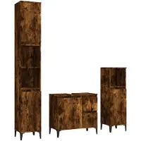 vidaXL 3-tlg. Badmöbel-Set Räuchereiche Holzwerkstoff
