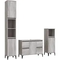 vidaXL 3-tlg. Badmöbel-Set Grau Sonoma Holzwerkstoff