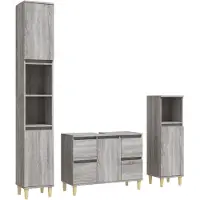 vidaXL 3-tlg. Badmöbel-Set Grau Sonoma Holzwerkstoff