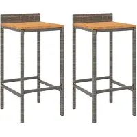 vidaXL Barhocker 2 Stk. Grau Poly Rattan und Massivholz Akazie