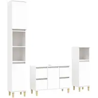 vidaXL 3-tlg. Badmöbel-Set Weiß Holzwerkstoff