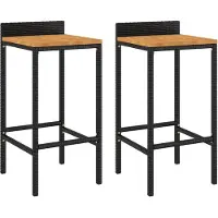 vidaXL Barhocker 2 Stk. Schwarz Poly Rattan und Massivholz Akazie