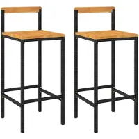 vidaXL Barhocker 2 Stk. Schwarz Poly Rattan und Massivholz Akazie