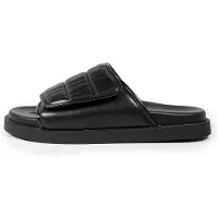 Romika Flip Flops Herren Bedecktes Fußbett Gesteppter Riemen Klettverschluss Pantolette Black-Schuhgröße 42