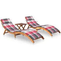 vidaXL Sonnenliegen 2 Stk. mit Tisch und Auflagen Massivholz Akazie