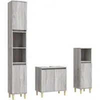 vidaXL 3-tlg. Badmöbel-Set Grau Sonoma Holzwerkstoff
