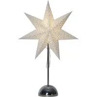 Star Trading LED Papierstern Lottie - stehend - 7-zackig - 46 warmweiße LED - D: 35cm, H: 55cm - weiß/silber