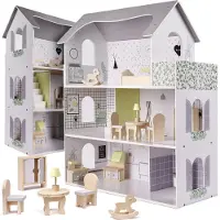Kik Puppenhaus aus Holz + Möbel 70cm grau