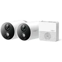 TP-LINK Tapo Intelligentes drahtloses Sicherheitskamerasystem, 2-Kamera-System, IP-Sicherheitskamera, Innen & Außen, Verkabelt & Kabellos, Wand, Schwarz, Weiß, Patrone (Form)